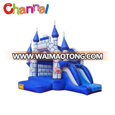 Beautiful white blue bouncy house castle inflatables slide dry combo